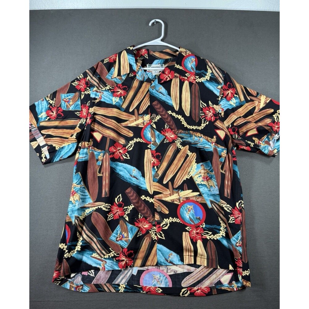 Kamehameha Hawaii Hawaiian Shirt Mens XL Surf Floral Print RAYON USA Made VTG